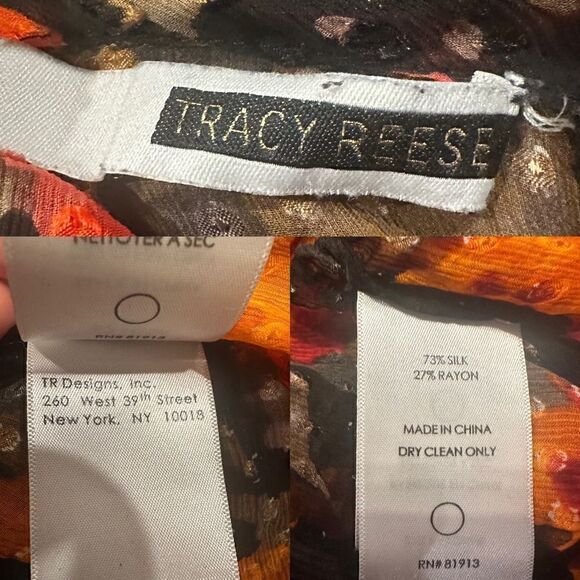 Tracy Reese NY Silk Blouse Top Tie Neck Long Sleeve Sheer Floral Size XS - Picture 12 of 16